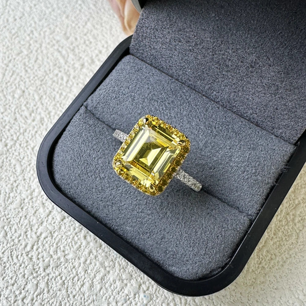 Wong Rain Classic 925 Sterling Silver 5.5CT Emerald Cut Citrine Pink Sapphire Gemstone Engagement Jewelry Wedding Women Ring