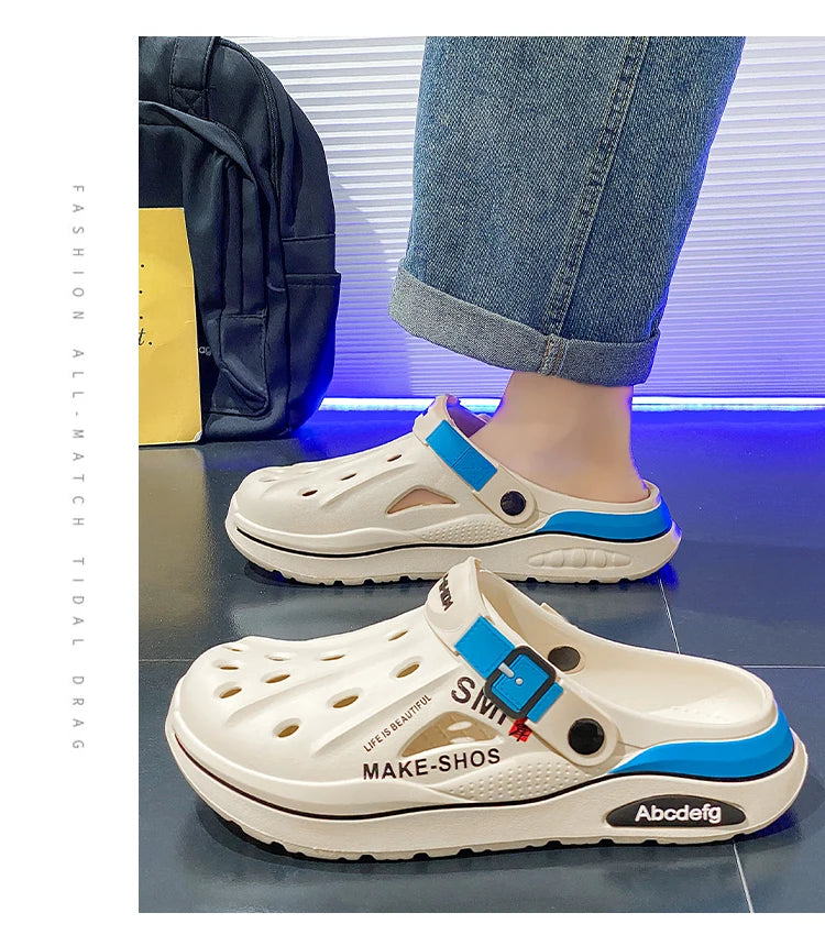 Summer Men Clogs Non-slip Thick-soled Casual Shoes Outerwear Beach Soft-soled Baotou Slippers Men's Slippers Sandals