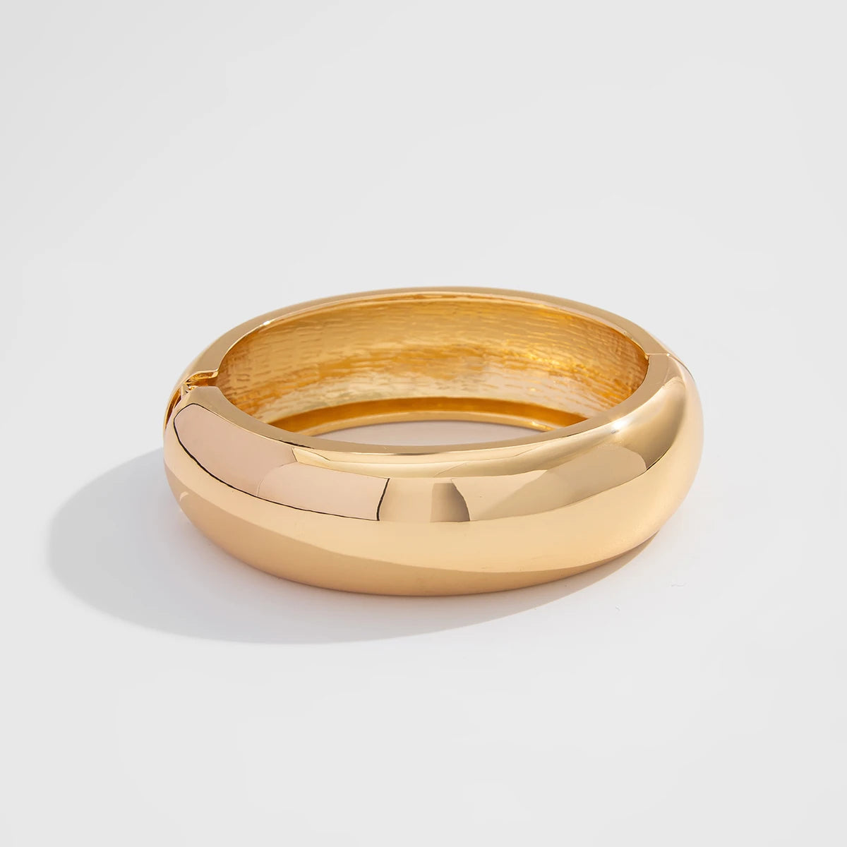SHIXIN Exaggerated Smooth Gold Color Wide Chain Spring Bangle for Women Hip Hop Metal Geometric Cuff Bracelet Unisex Men Jewelry