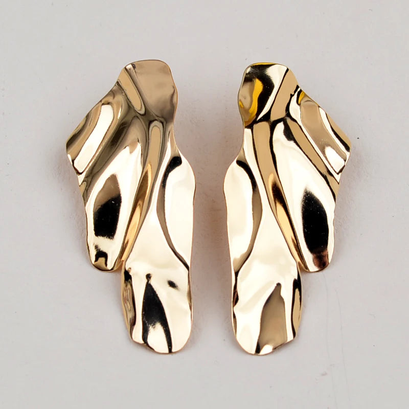 European Exaggerate Metal Statement Earrings for Women Vintage Fashion Round Star Leaf Irregular Geometry Long Earrings Jewelry