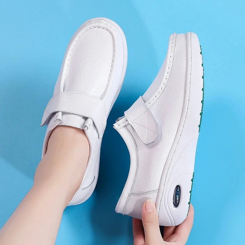 autumn and winter new fashion casual adult women's shoes Nurse shoes white flat leather fashion white  women shoes