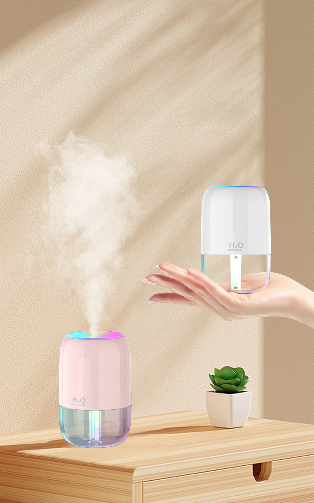 Colorful Cool Mist Mini Humidifier 300ml USB Personal Desktop Humidifiers for Car Office Home Travel, Auto Shut-Off 2 Mist Modes