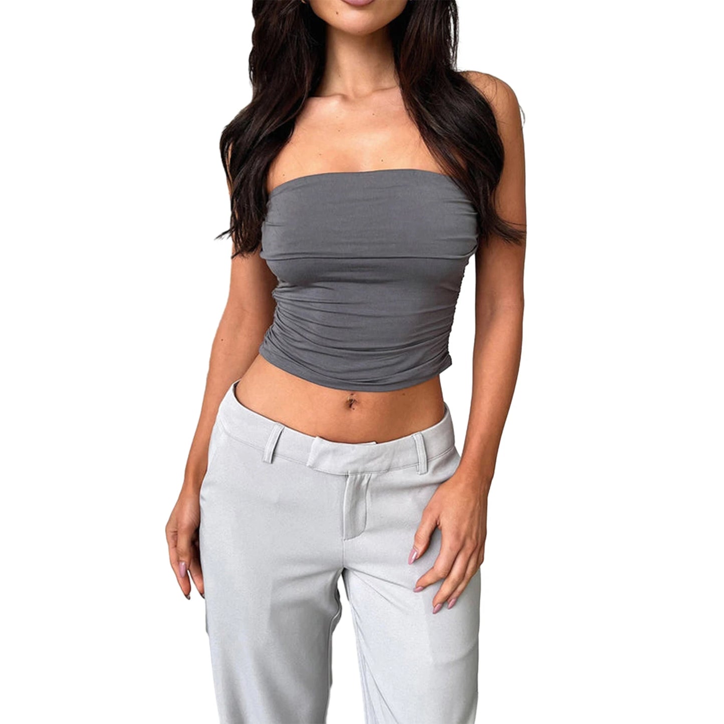 Stylish Pleated Slim Tube Top Soft Breathable Comfortable Clothes For Women Daily Wear Sexy Sleeveless Vest Summer Streetwear
