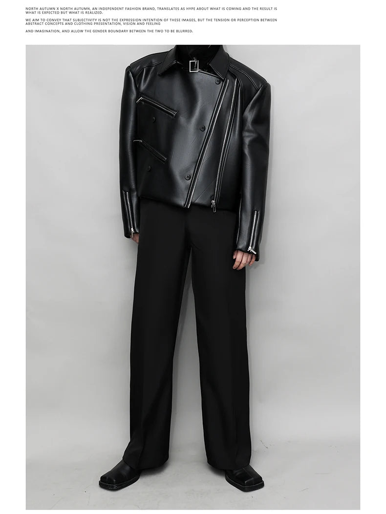 Mauroicardi Spring Autumn Oversized Cool Pu Leather Jacket Men Long Sleeve Stand Collar High Quality Luxury Designer Clothes