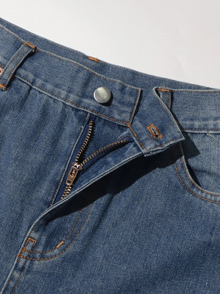 2025 Summer New Fashion Women's Jeans High Waist Straight Wide Leg Embroidery Heart Hollow Out Female Denim Pants