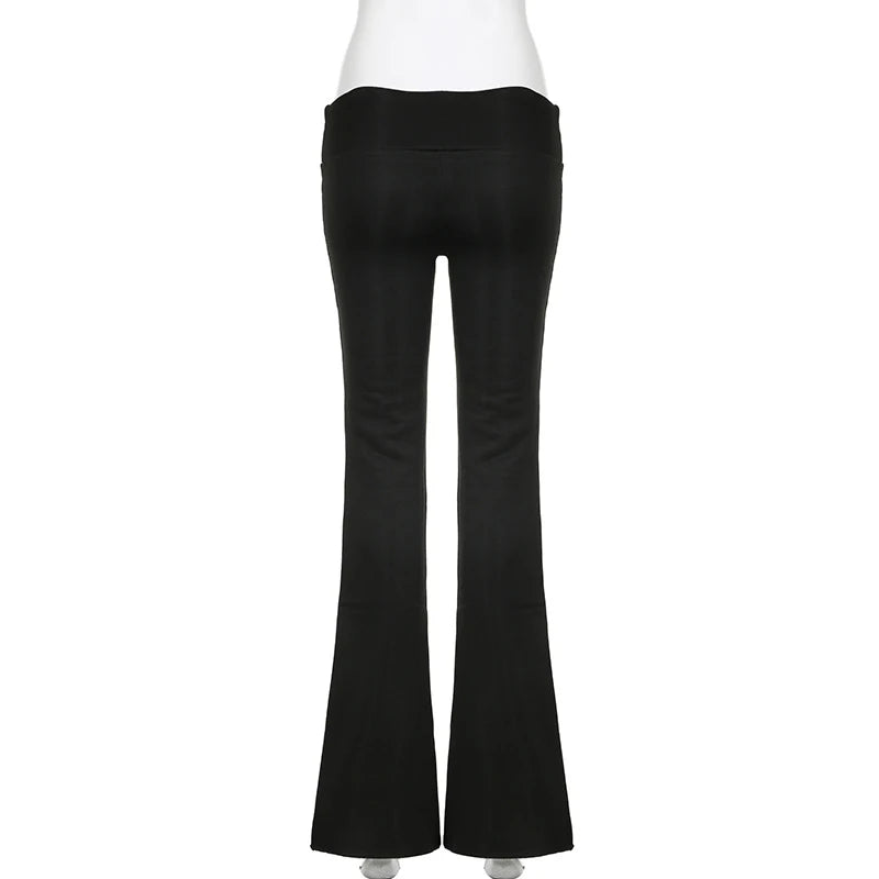 Casual Sexy Basic Solid Flare Pants Y2K Slim Low-Waisted Boot Cut Pants Women 2024 Autumn Spring Fashion Streetwear Lady