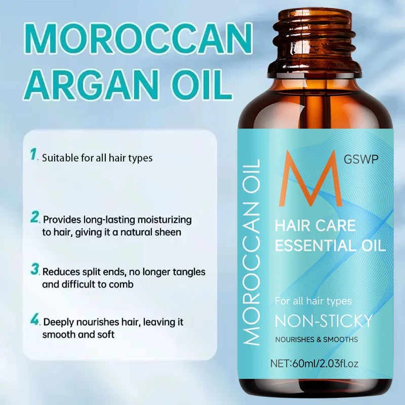 GSWP Moroccan Argan Oil Hair Oil deeply nourishes hair, leaving it smooth, shiny, and effectively tames frizz.60ml