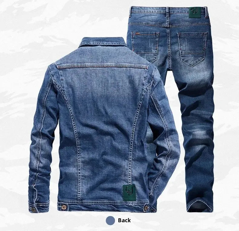 Spring Autumn Men's Denim Suit Loose Fit Plus Size Korean Trendy Two-Piece Student Versatile Outerwear Casual Jacket