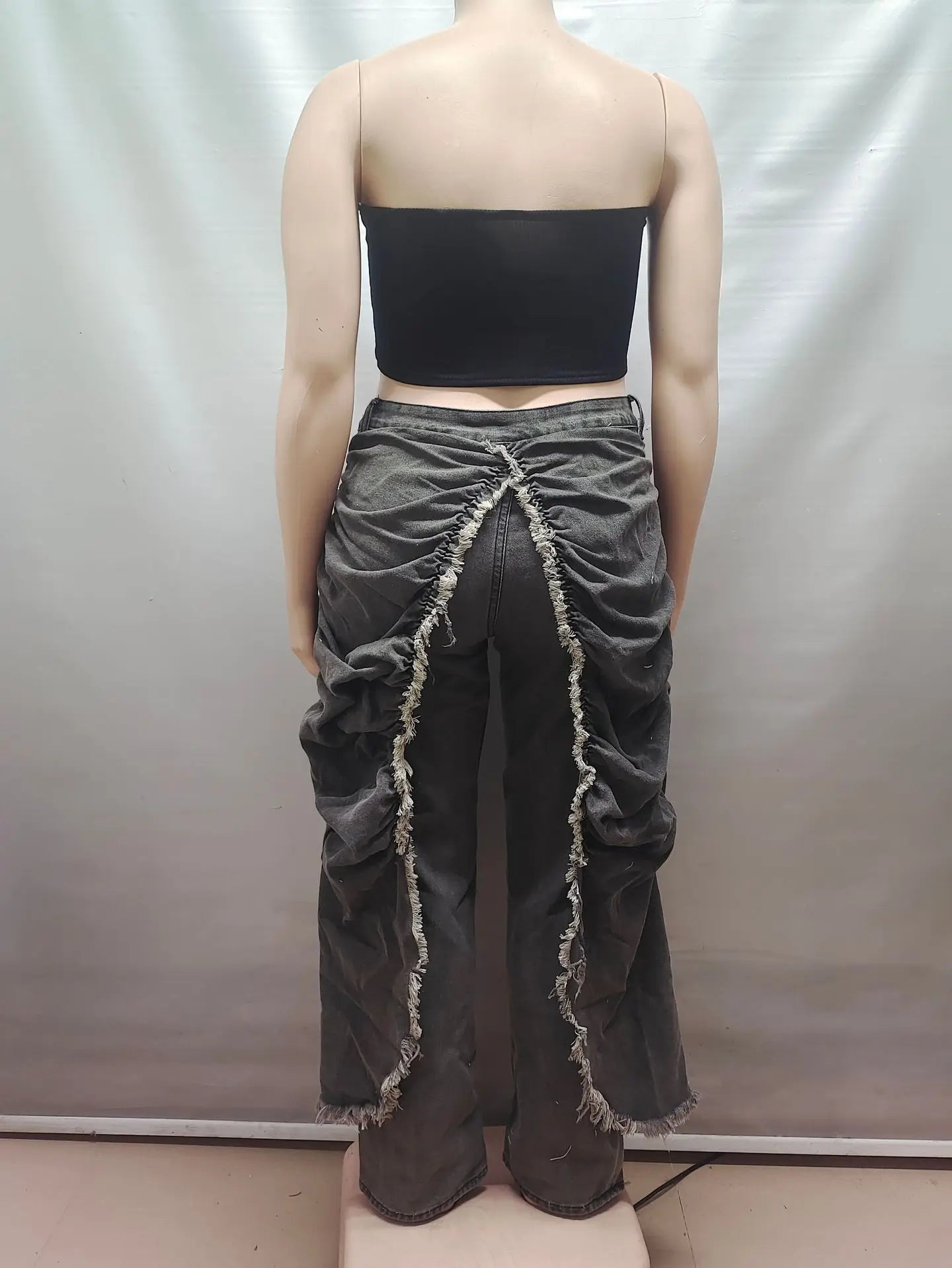 Women Solid Jeans Pants Denim Pleated Trousers Fuzzy Edge Full Lenth Mid Waist Zipper Straight Y2k Streetwear Casual 2026 Spring