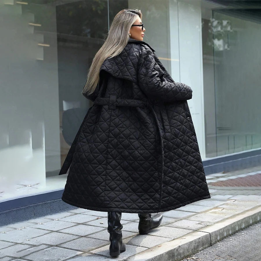 Conciso Women's Coat Spring Autumn Solid Color Lapel Gathered Waist Office Versatile Parka Long Belt Diamondback Jacket M25002