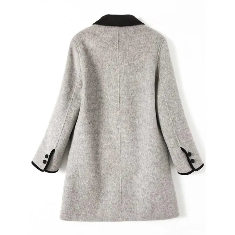 New High Quality Woolen Coat Female Autumn Winter Fashion Korean Slim Casual Versatile Style Contrast Color Wool Overcoat Women