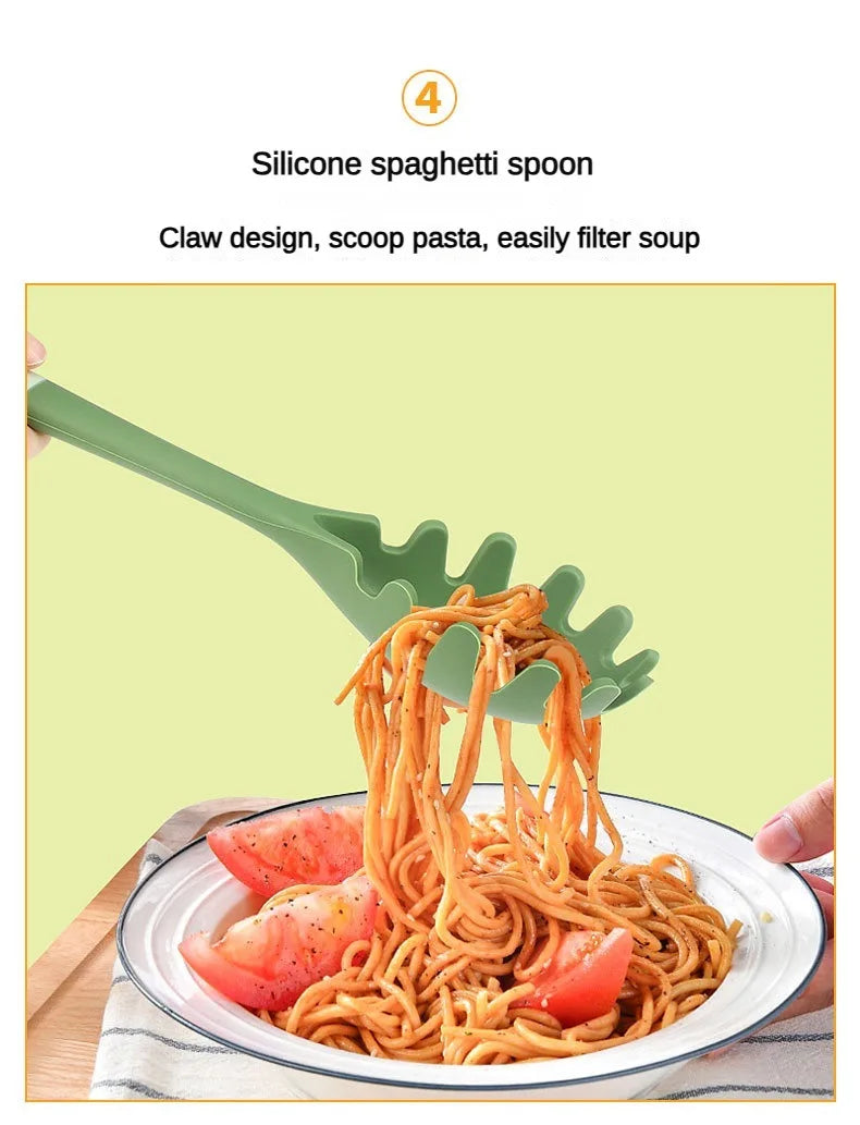 6-Piece Silicone Kitchen Utensil Set: Chinese Spatula, Soup Ladle, Slotted Turner, Pasta Spoon, Salad & Honey Scrapers for Non-S