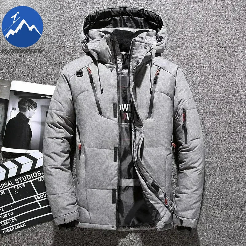 Winter Thickened Men Down Jacket Climbing Hunting Hooded Warm White Duck Down Coat Man Casual Lightweight Puffer Jacket Ski Snow