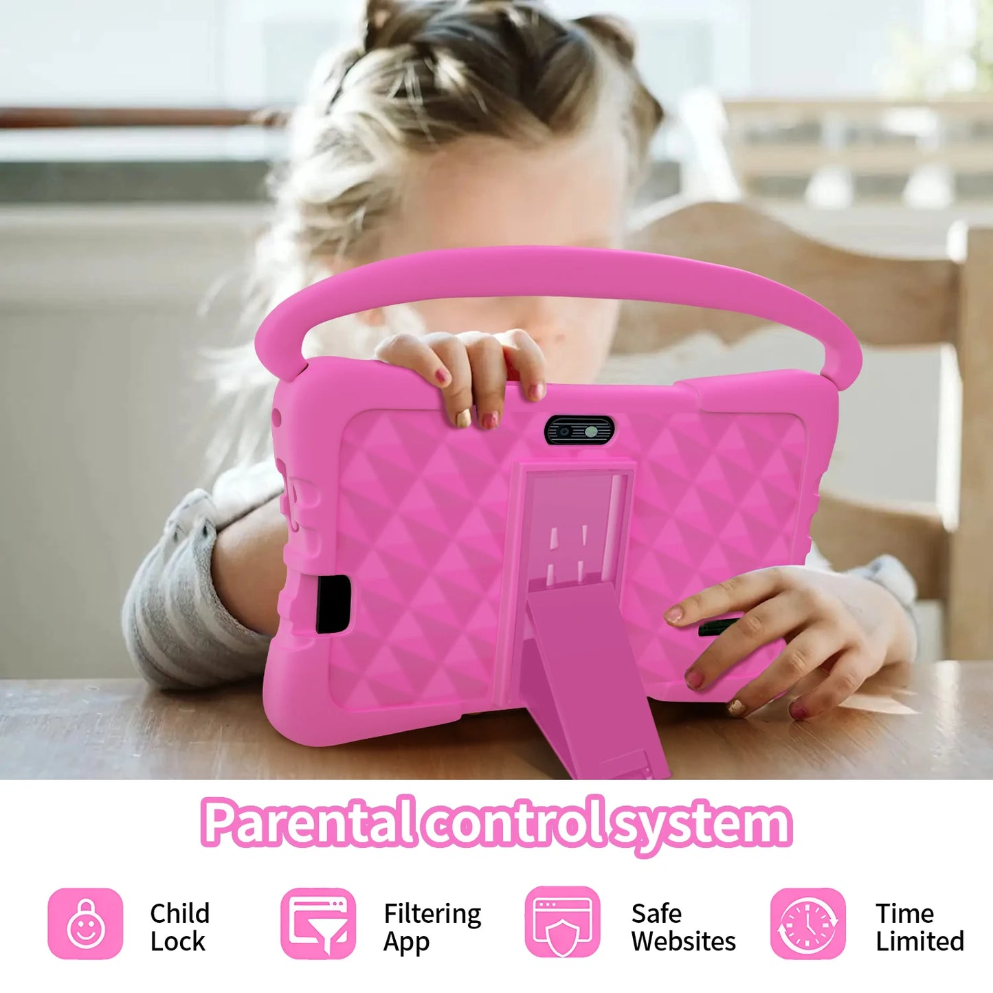 BDF-K3 Kids 7 Inch Android Tablets Quad Core 4GB+64GB ROM Cartoon Portable with Kids-Proof Protective Case Best Gift for Childre