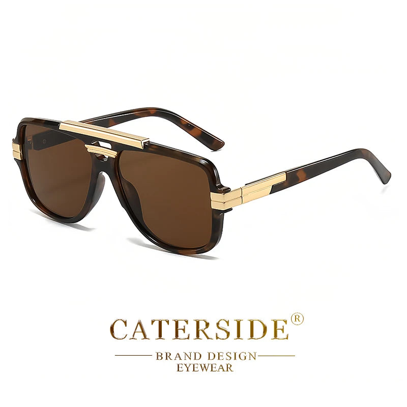 CATERSIDE Retro Square Big Frame Sunglasses Men Flat Top Double Bridge Pilot Punk Sun Glasses Women's Party Travel Eyewear UV400
