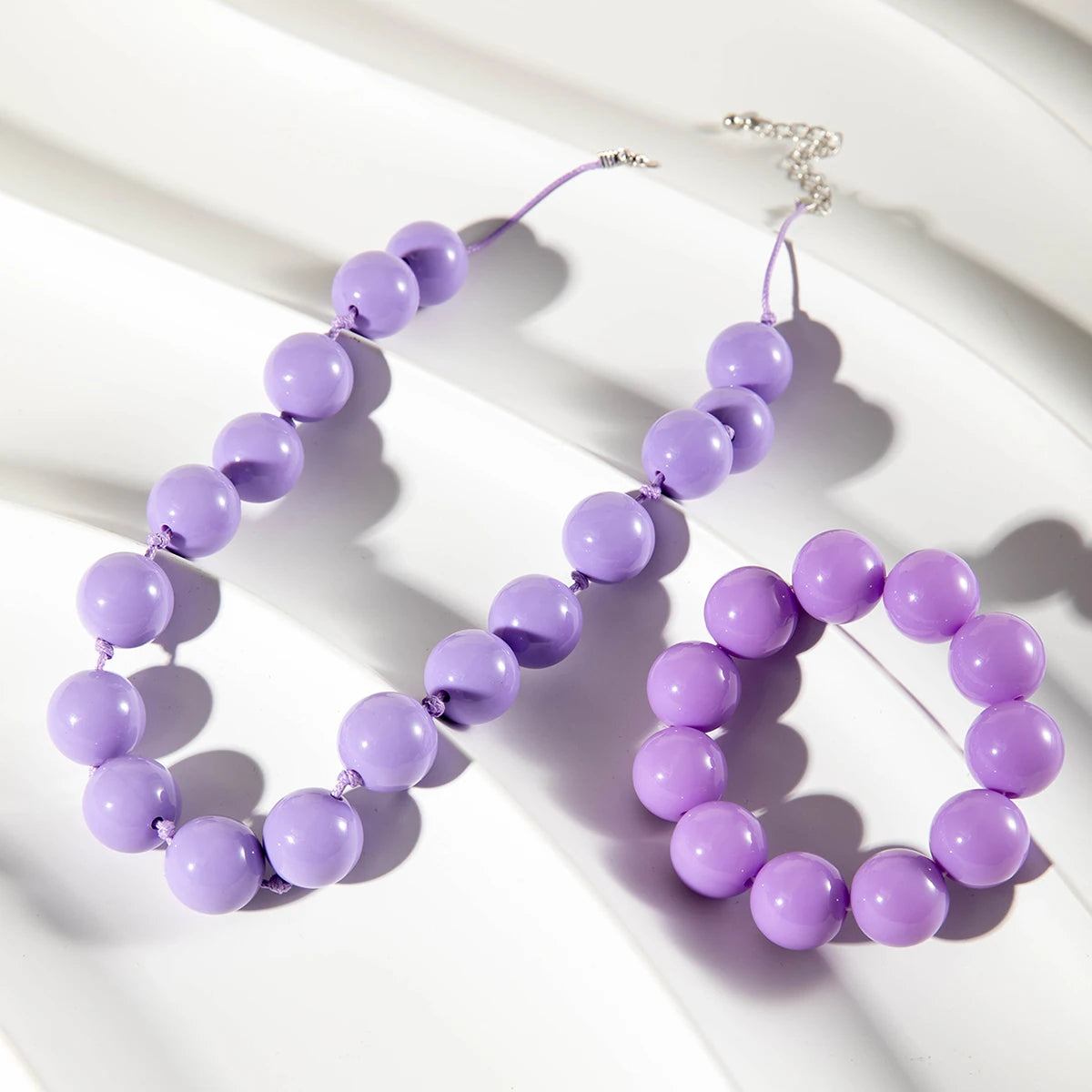 Docona Fashion Colorful Resin Big Beads Necklace Bracelet Set for Women Personality Originality Holiday Jewelry Accessories Gift