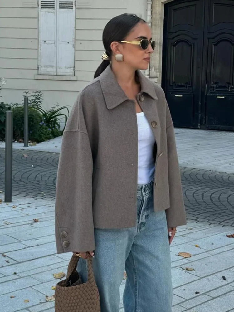 HH Women Fashion Single-Breasted Lapel Pocket Decorate Casual Slim Jacket Female Autumn High Street Long Sleeves Short Coat