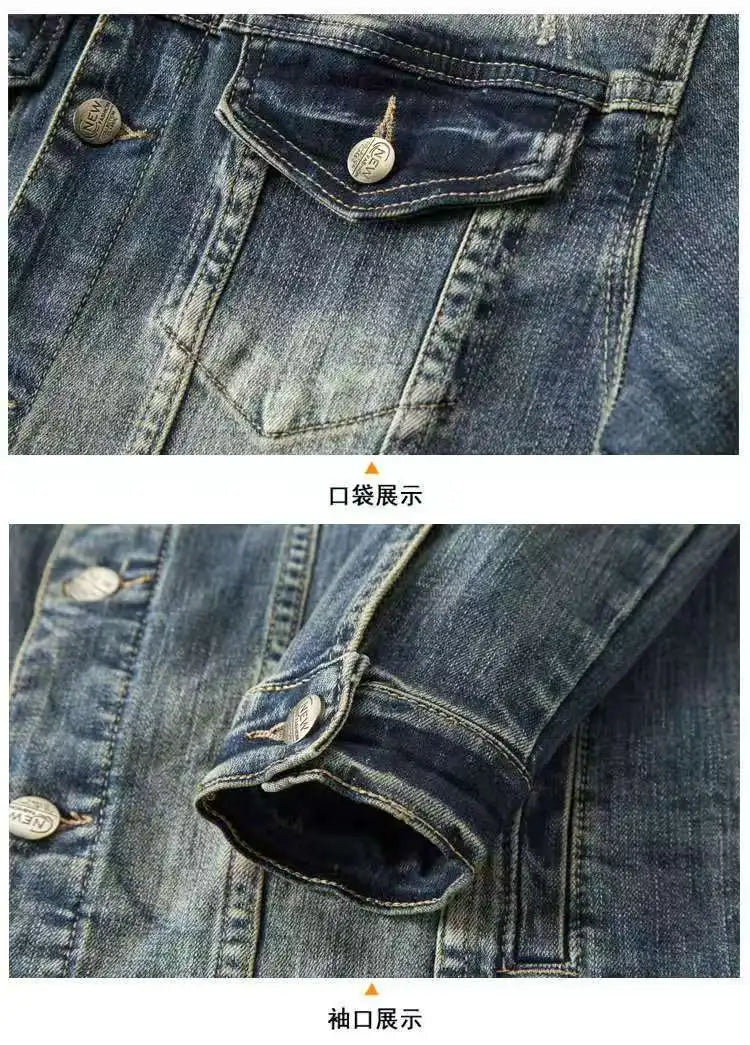 Spring Autumn New American Denim Coats Set Classic Simple and Versatile Washed Elastic Cowboy Jeans Clothes For Men
