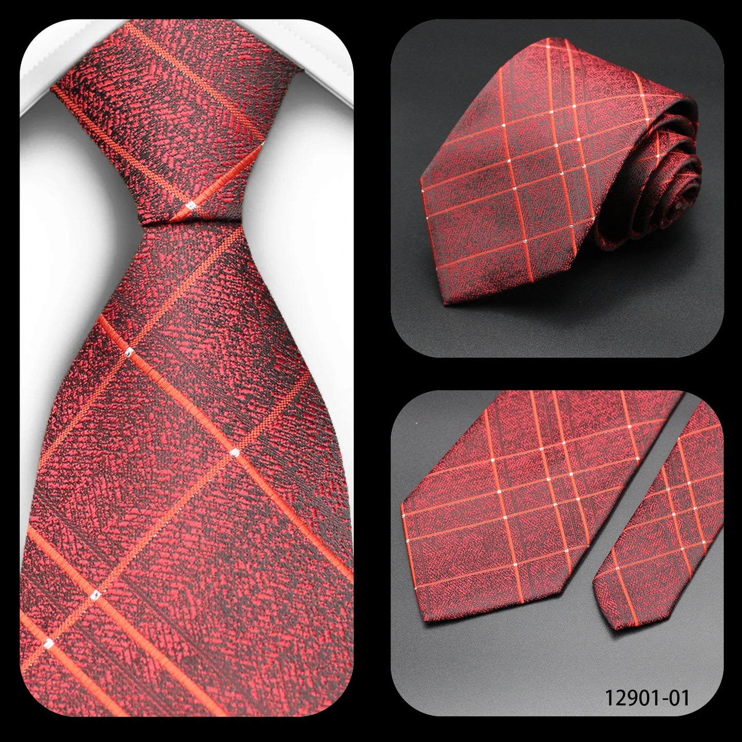 Men's Red Purple Plaid Tie stripe Handmade Woven Fashion Business Tie Geometric Style Polyester Silk Material for Wedding