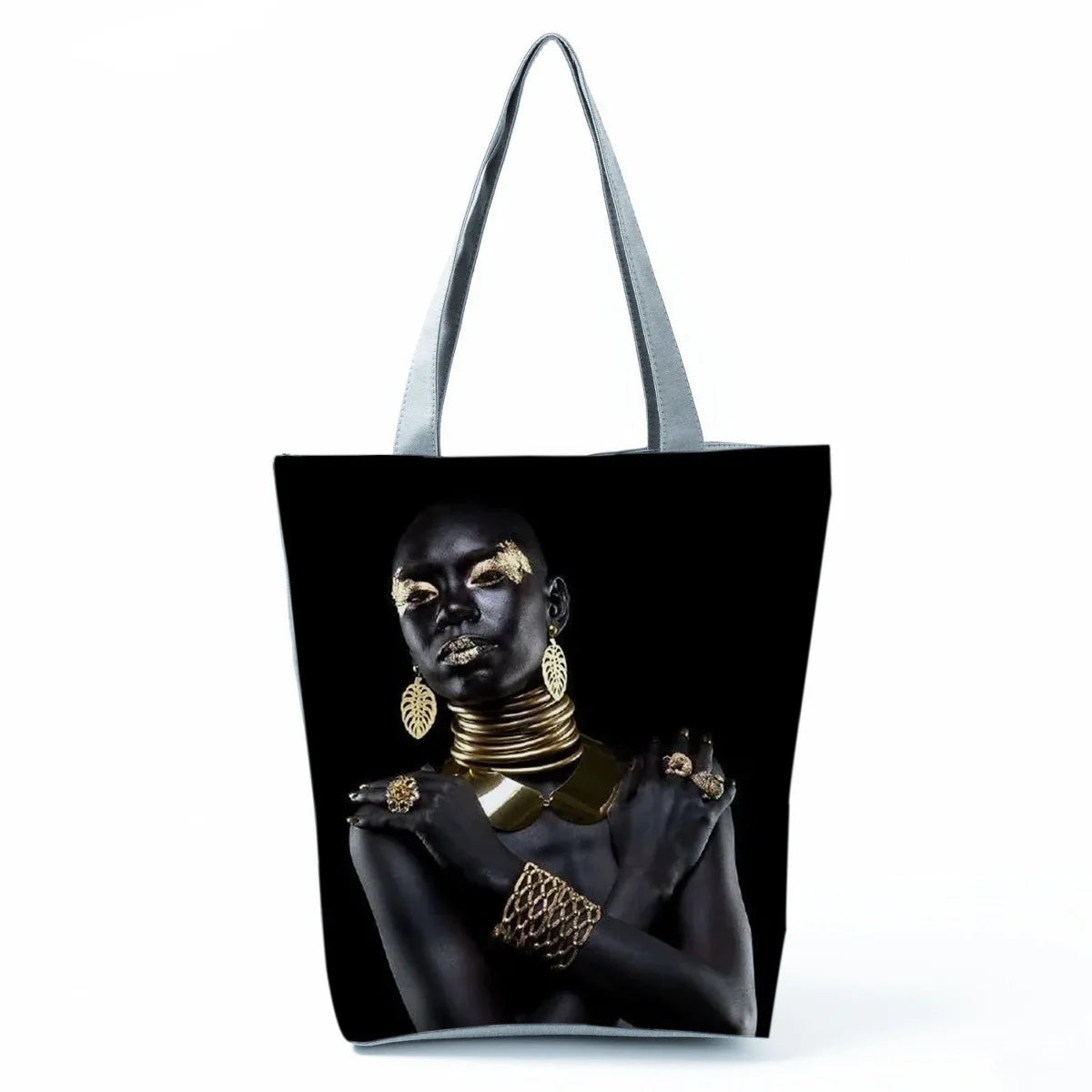 Fashionable Black Beauty Print Handbag Large Capacity Shoulder Bag Stylish Mystery Tote Bag for Women Versatile Polyester Bag