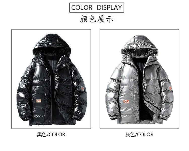Men Parkas Thicken Warm Coat Men's Solid Color Parkas Coat Men's Fashion New Streetwear Winter Jacket Mens Glossy Black Jackets