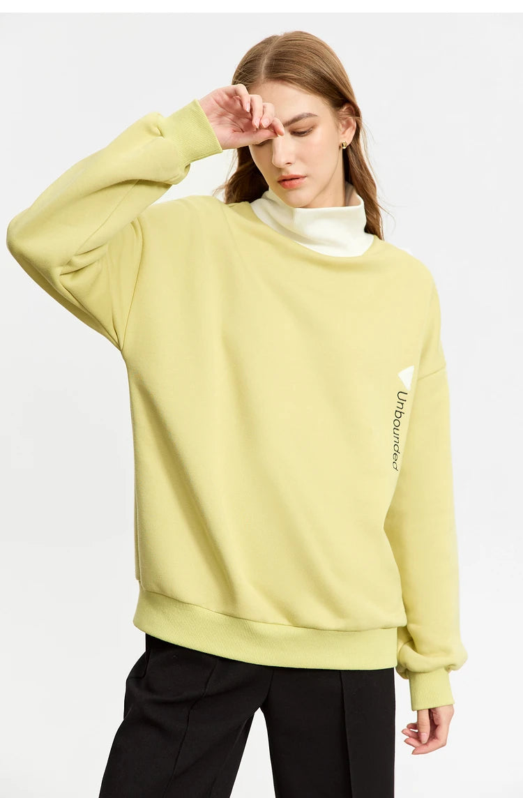 AMII Minimalist Preppy Style Embroidery Sweatshirt Women 2024 Autumn Lazy Loose Spliced Turtleneck Velvet Pullovers 12333011