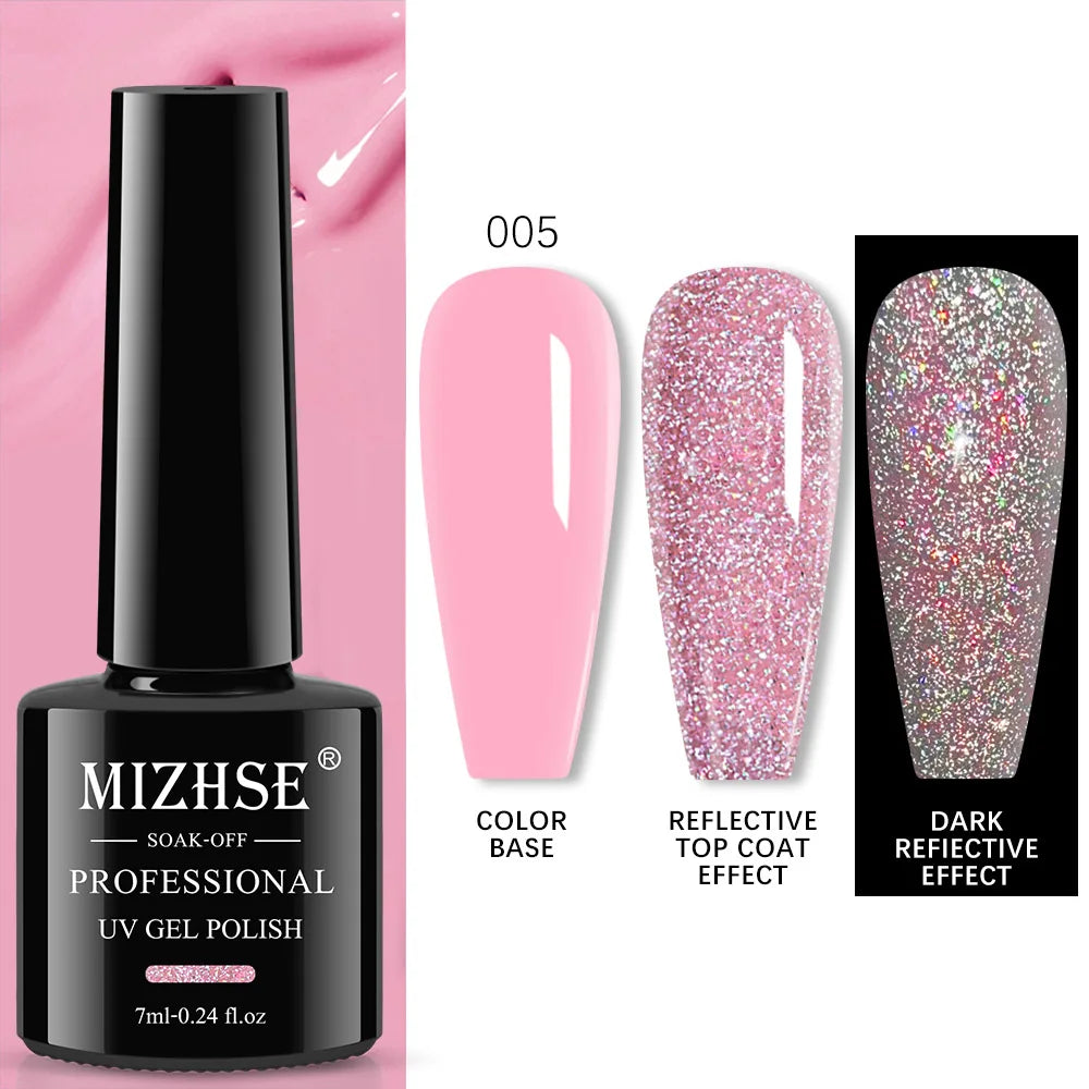 MIZHSE 7ML Reflective Top Coat Gel Nail Polish Shiny Glitter Vernis Semi Permanent Varnish Nail Gel Polish for Manicure Nail Art