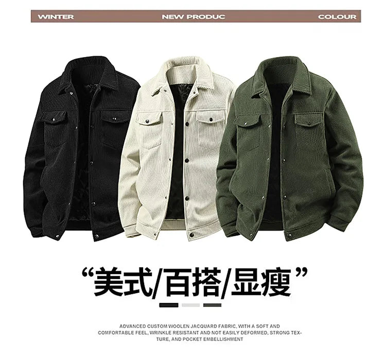 Plus Size 8XL Men Autumn Jacket Cotton Padded Corduroy Coat Male Big Large Loose Fit Business Korean Elegant Work Casual Outwear