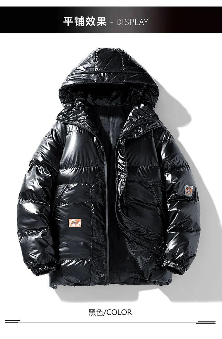 Men Parkas Thicken Warm Coat Men's Solid Color Parkas Coat Men's Fashion New Streetwear Winter Jacket Mens Glossy Black Jackets