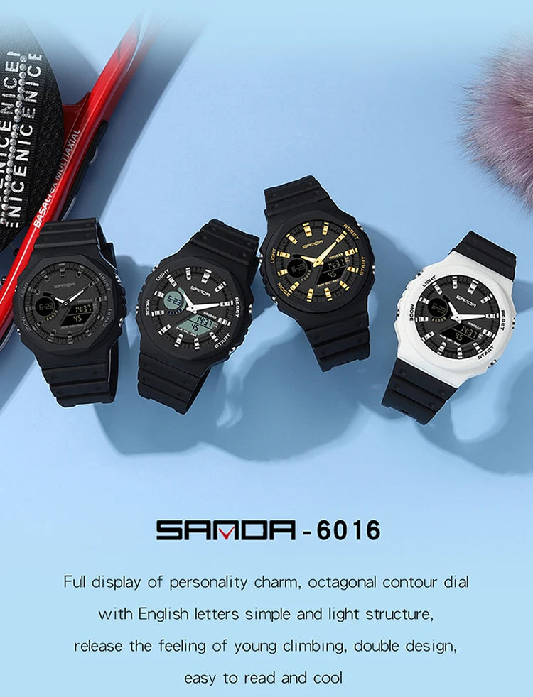 SANDA Top Luxury Men's Quartz Watches Waterproof Men Military Sport Watch Relogio Masculino Dual Display LED Digital Wristwatch