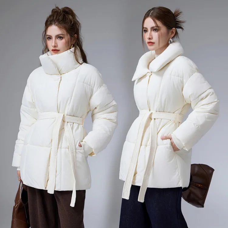 Women Winter New Cotton-padded Clothes Stand-up Collar Belt Thin Loose Versatile Jacket Fashion Version Cotton-padded Clothes
