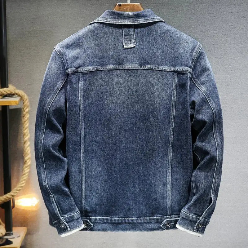 Men's Casual Single Breasted Cotton Blue Fashion Spring Autumn Denim Coat Trendy Brand Stylish High-end Washed Workwear Jacket