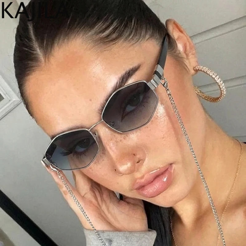 Sexy Small Frame Hexagon Sunglasses Women With Chain 2026 Luxury Brand Designer Punk Sun Glasses For Ladies Shades Gafas De Sol