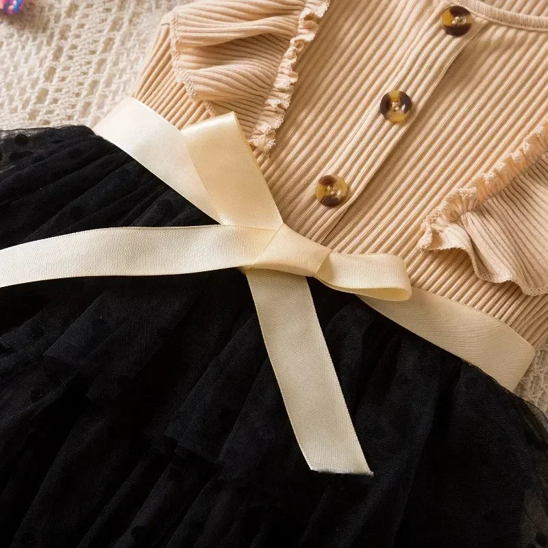 2025 New Kids Dresses for Girls Long Sleeve Fall Dress Polka Dot Birthday Party Costume Autumn Winter Dress Children Clothing