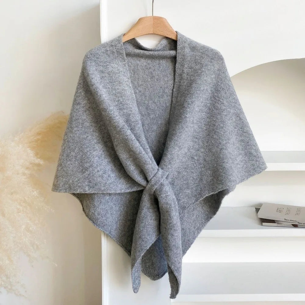 Fashion Solid Color Knitted Shawl Thickened Neck Wrap Triangle Scarf Winter Warm Soft Sweater Shawl Cape