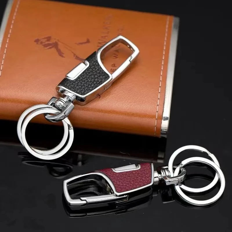 Double-ring metal keychain, simple and stylish. Thick and substantial texture, anti-lost and portable, showcasing men's taste.
