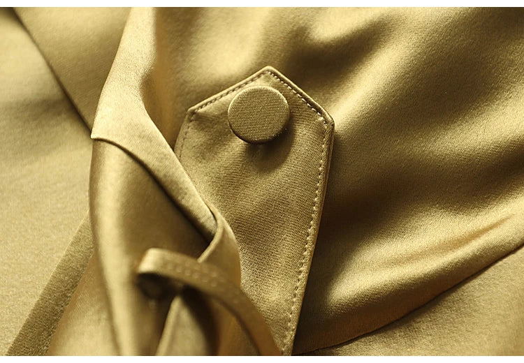 Lautaro Spring Autumn Long Soft Luxury Elegant Flowy Satin Acetate Trench Coat for Women High Quality Chic British Fashion 2022