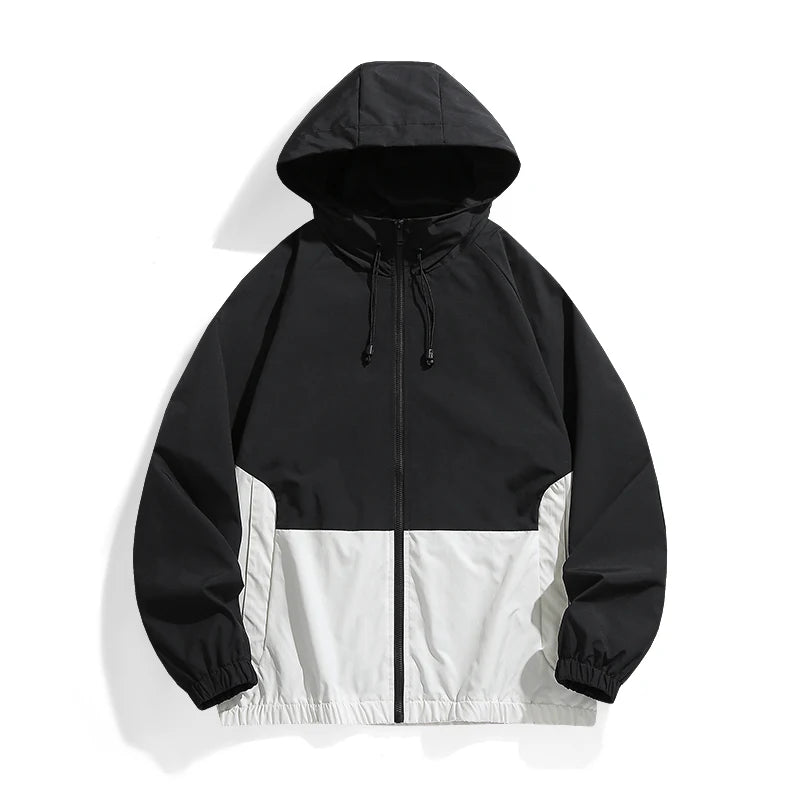 Casual Sports Jacket Men's 2025 Spring New Minimalist Splicing style Retro Windbreaker Male Trendy Loose Oversized Hooded Coat