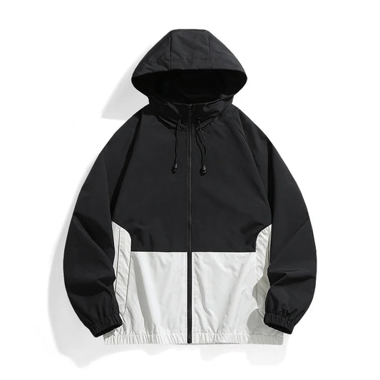 Casual Sports Jacket Men's 2025 Spring New Minimalist Splicing style Retro Windbreaker Male Trendy Loose Oversized Hooded Coat