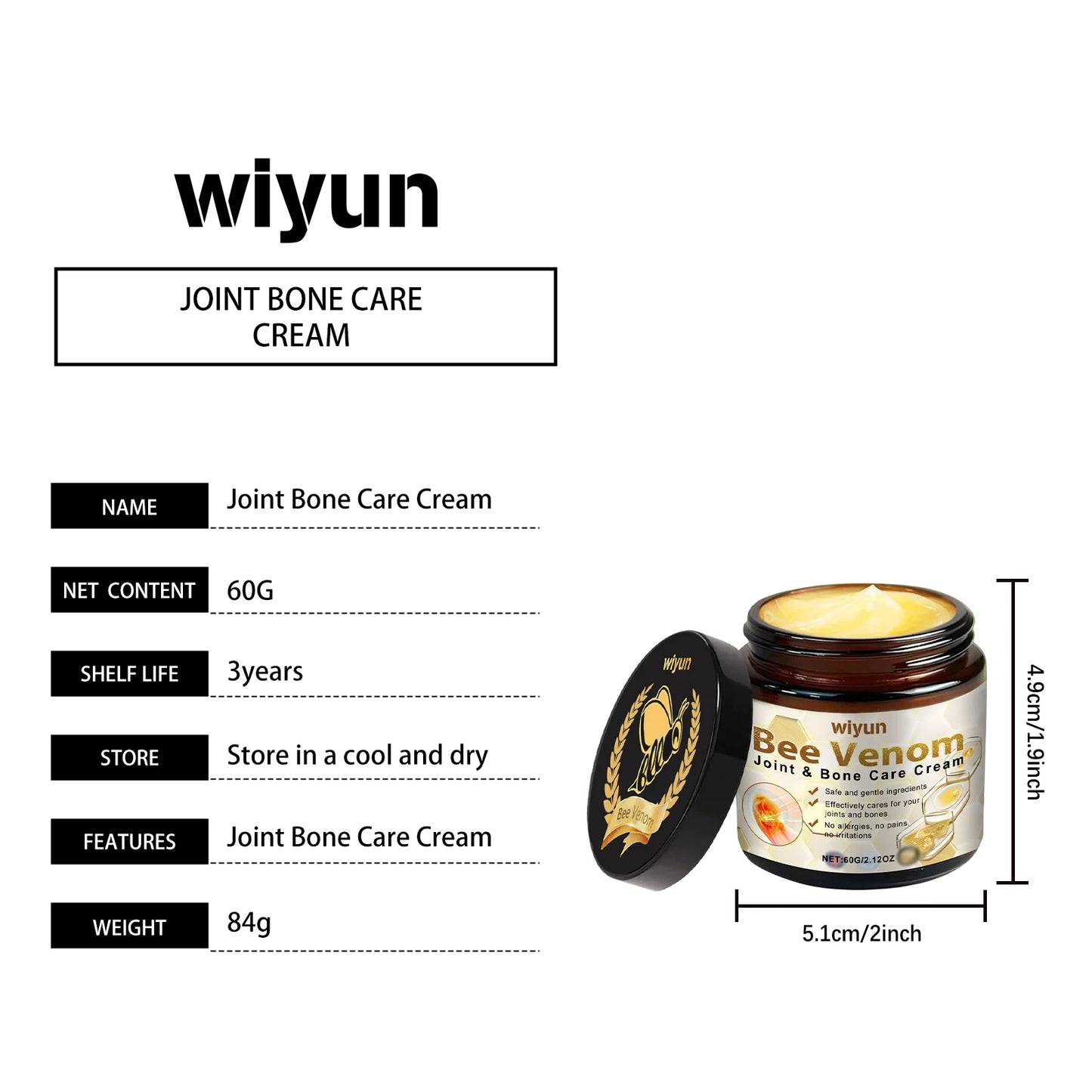 60g Bee Venom Joint Care Cream Effectively Relieve Joint Bone Pain Relax Tense Muscles Massage Cream Restore Athletic Ability