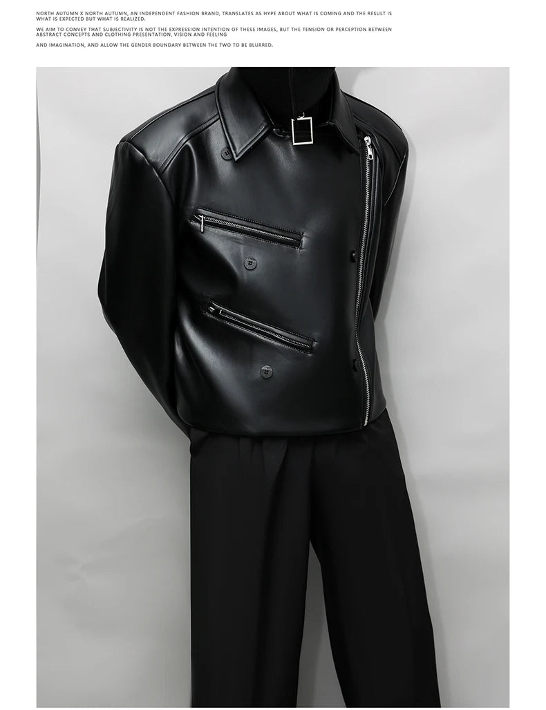 Mauroicardi Spring Autumn Oversized Cool Pu Leather Jacket Men Long Sleeve Stand Collar High Quality Luxury Designer Clothes