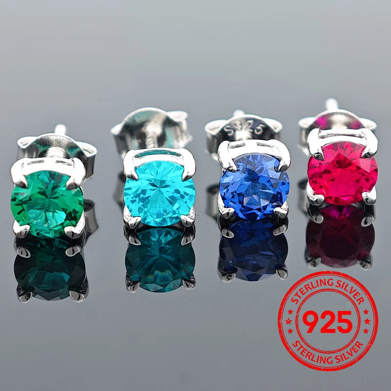 ChuPing Fine Jewelry Lab Grown Emerald Round Shape S925 Silver Earring for Women Evening Party Valentine's Day Or Birthday Gift