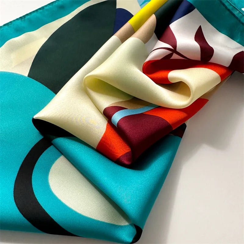 70*70cm Silk Square Scarf Women Soft Flower Print Hairband Foulard Neckerchief Hijab Tie Bag Ribbon Headband Fashion Decoration