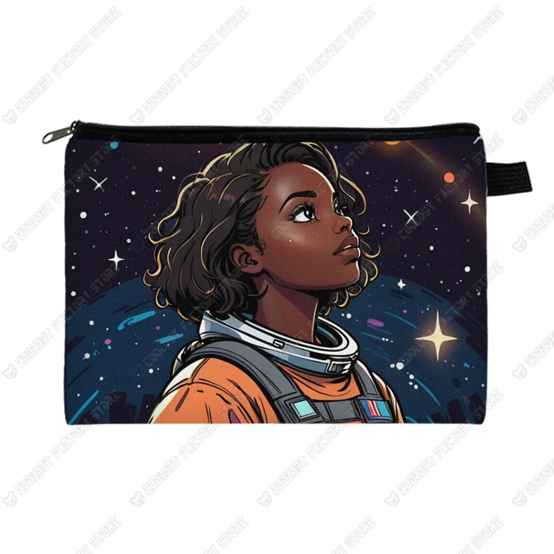 Genius Black Girl Cosmetic Case Musicians Astronauts Nurses Makeup Bags Lipstick Phone Napkin Storage Pouch Women Toiletries Bag