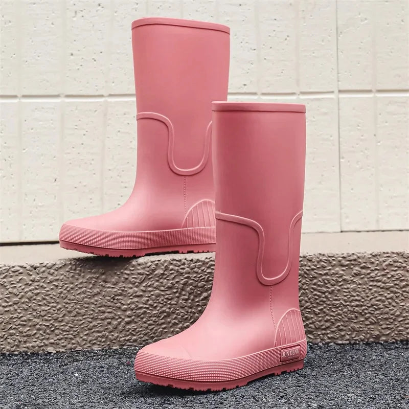 Women's High-Top Rain Boots Spring Autumn Waterproof Slip-Resistant Long Tube Shoes for Outdoor Work PVC Material Knee-High