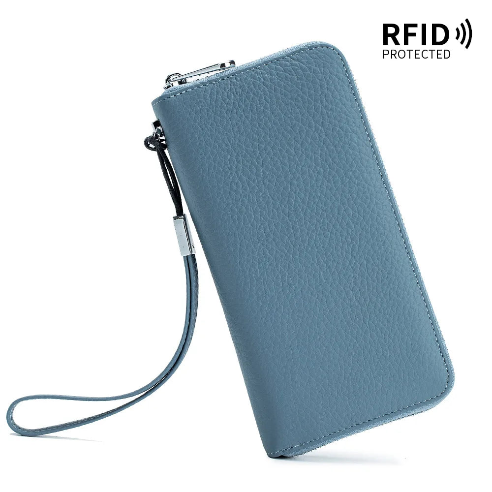 RFID Function Wallet for Women Geniune Leather Luxury Design Long Zipper Handbags Cowhide Card Bags Female Fashion Purse