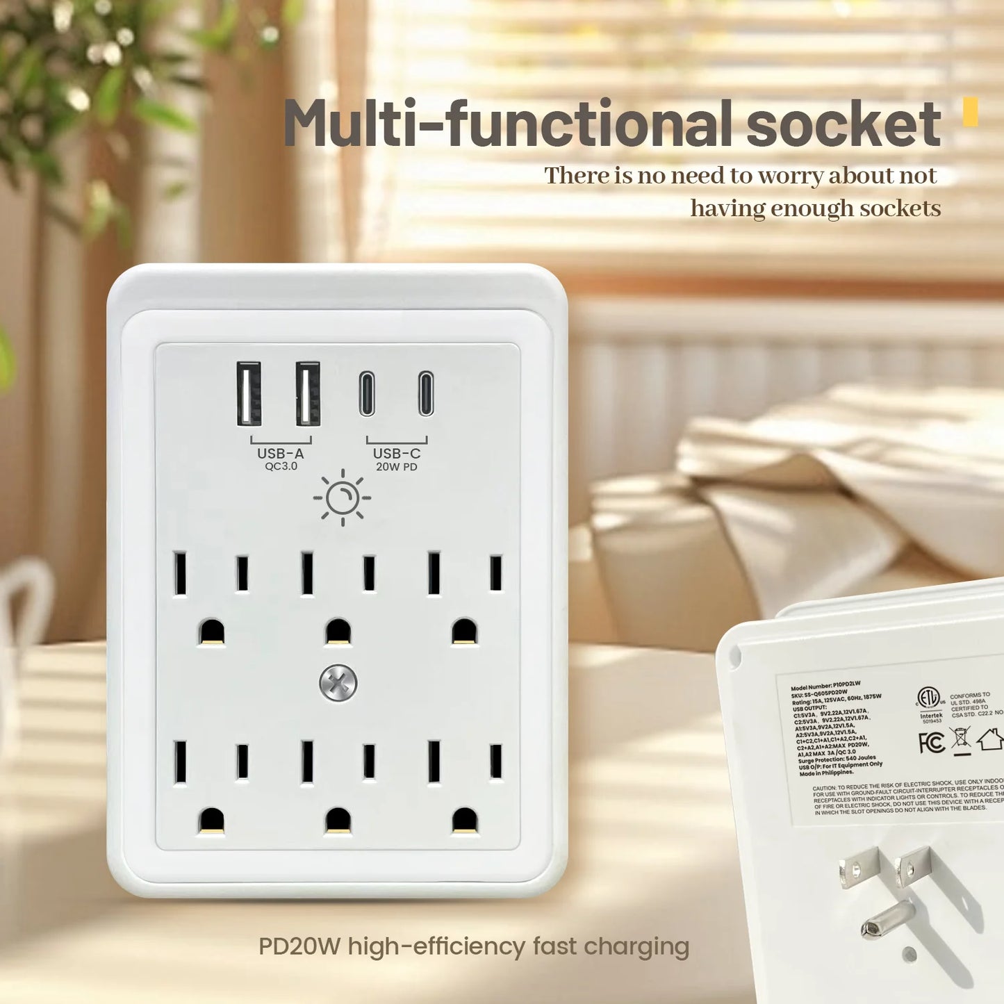 Multi Plug Outlet Expander, USB Wall Charger, Outlet Splitter Adapter Wall Mount for Home Travel Office