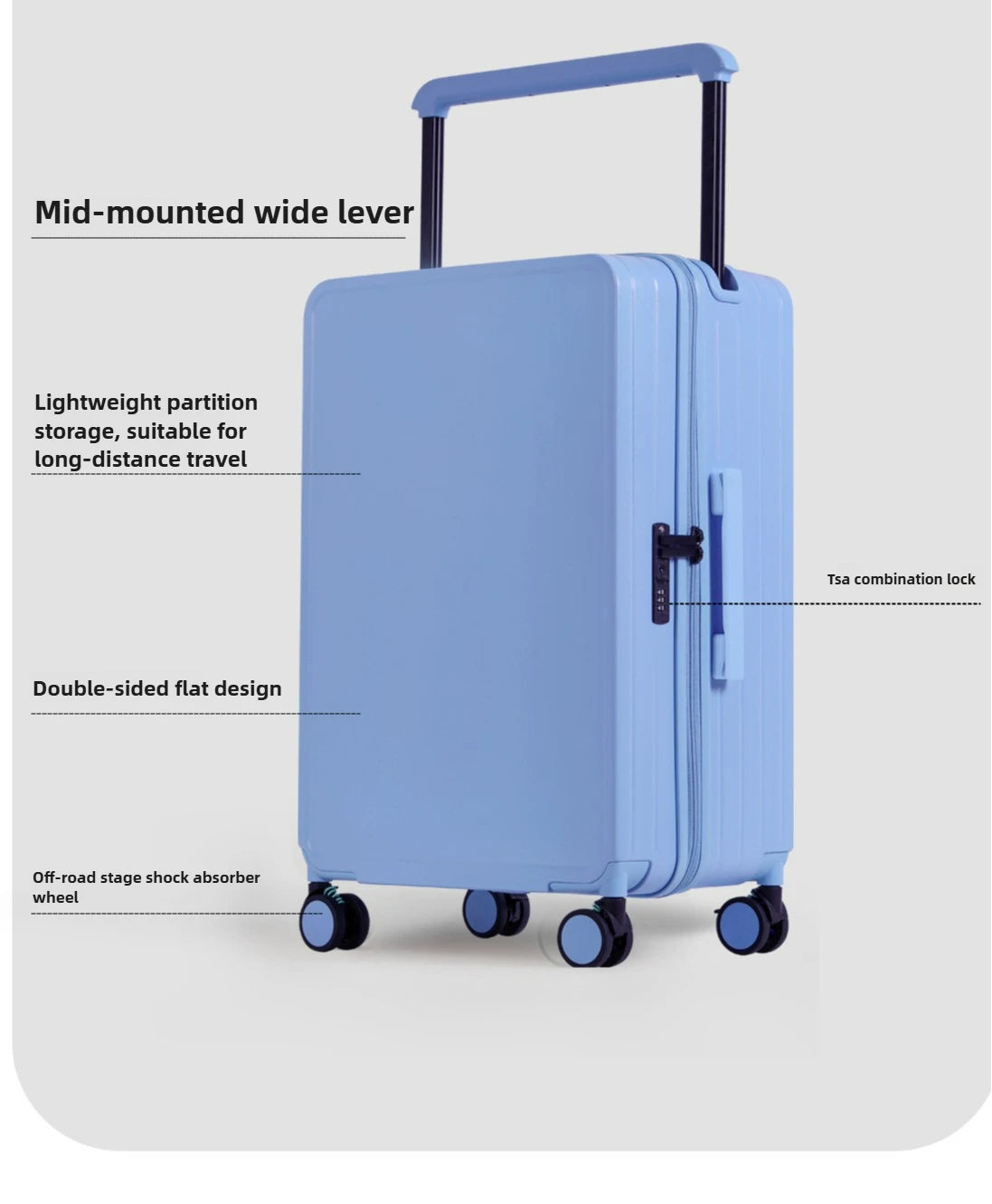 Wide Handle Front Opening Luggage Travel Bags Password Boarding Case 2025 Large Capacity Zipper Rolling Luggage Case