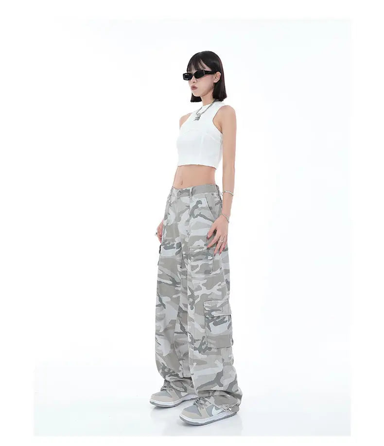 Streetwear Women Camouflage Cargo Pants Hip Hop Oversize Spring Autumn Straight New Wide Leg High Street Fashion Casual Trousers