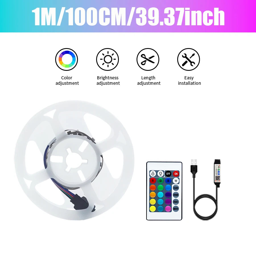 Colorful LED light strip with 24 key remote control APP to control indoor party atmosphere lights, 1/2/3/5/10/15/20M for you to